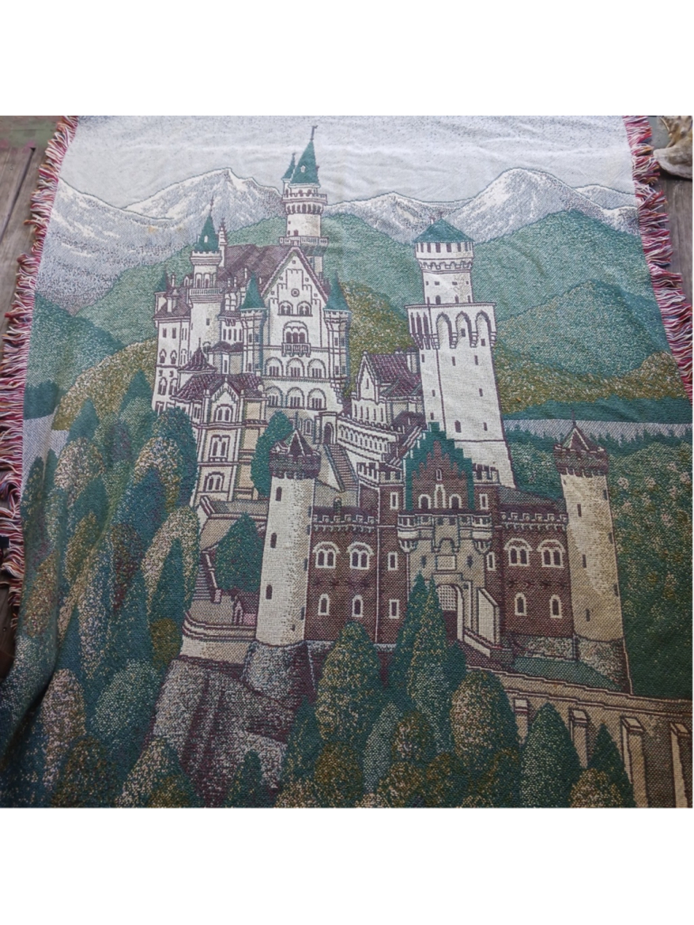 VTG View of Neuschwanstein Castle 49x67" Jacquard Woven Decorative Tapestry Huge